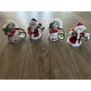 Vintage Felt Santa Mrs Claus Christmas Napkin Rings Set Of‎ 4 Taiwan *read Desc